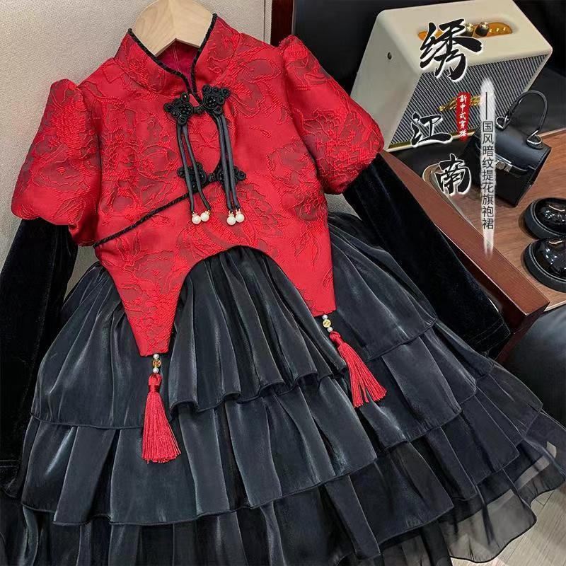 朵美巴拉巴拉宝宝女童连衣裙冬装2023新款加绒新年款中国风网纱z