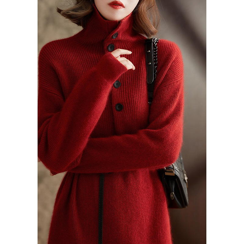 秋冬中长款连衣裙名媛轻熟新款气质复古高级感女装长袖针织毛衣裙