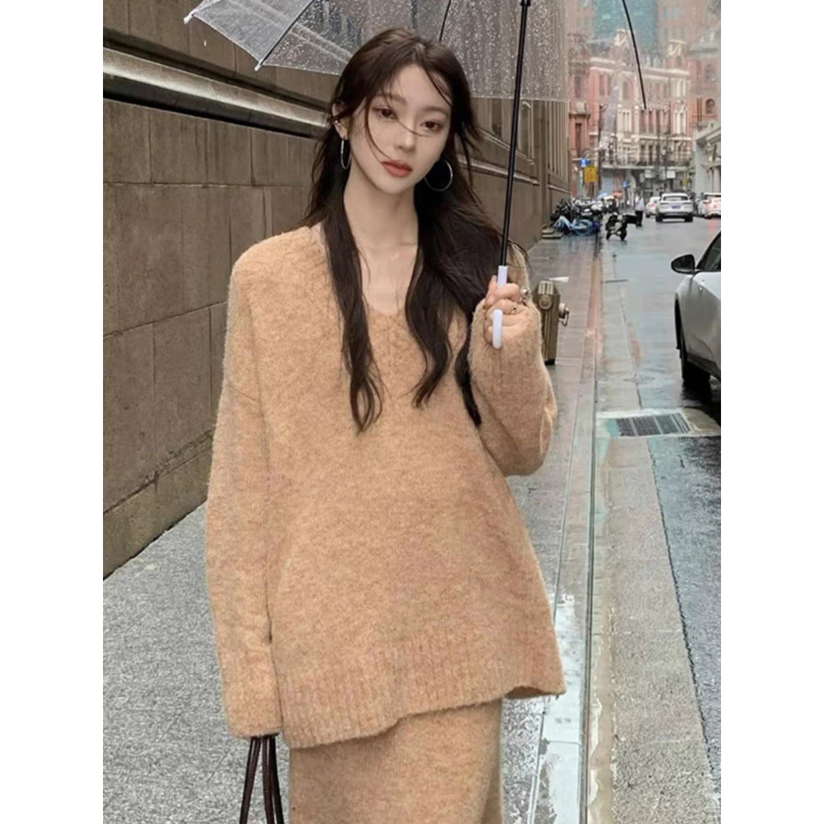 秋装搭配一整套今年流行高级感软糯慵懒风针织长袖上衣半身裙套装