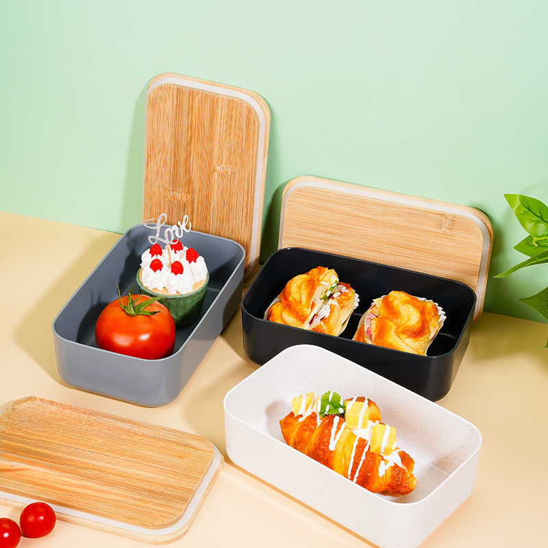 竹木盖沙拉保鲜盒饭盒8*13.5cm2个