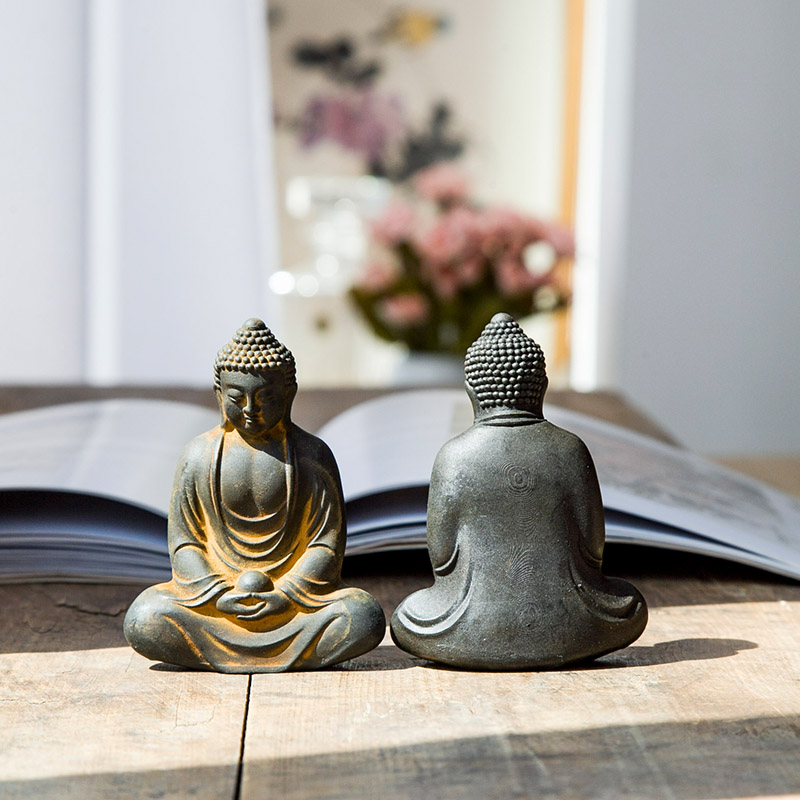 中式国风大日如来佛像原创仿铸铁铁器复古镇纸小摆件书镇禅意摆件