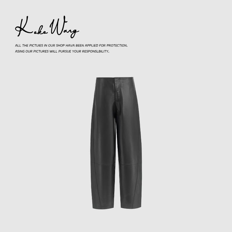 KOKO WANG极简风雾面哑光山羊皮高腰显瘦皮裤镰刀裤230684G16K42