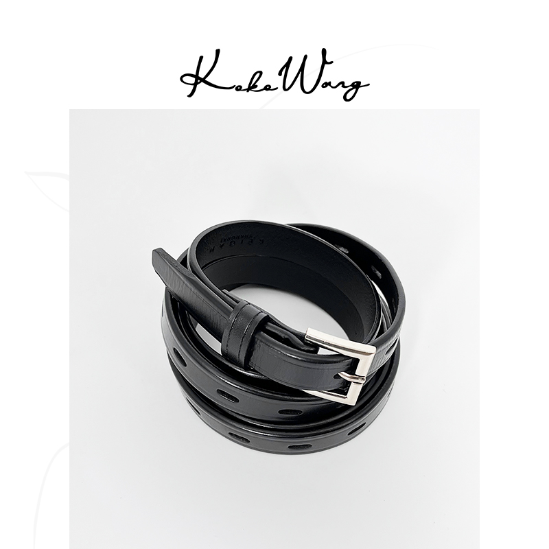 KOKOWANG新款简约复古牛皮针扣时尚双层百搭腰带 072444E03S42