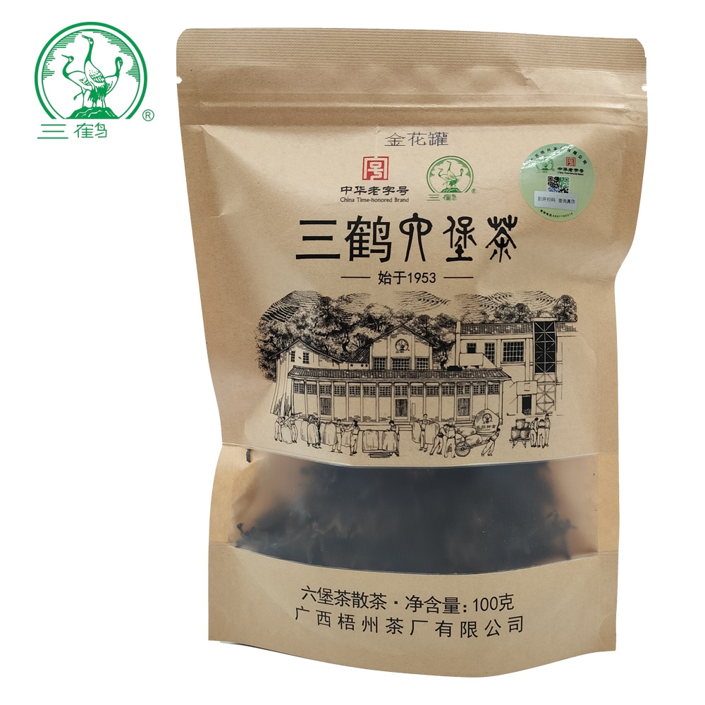100克分装袋装【金花罐】三鹤六堡茶2021年特级散茶广西梧州黑茶