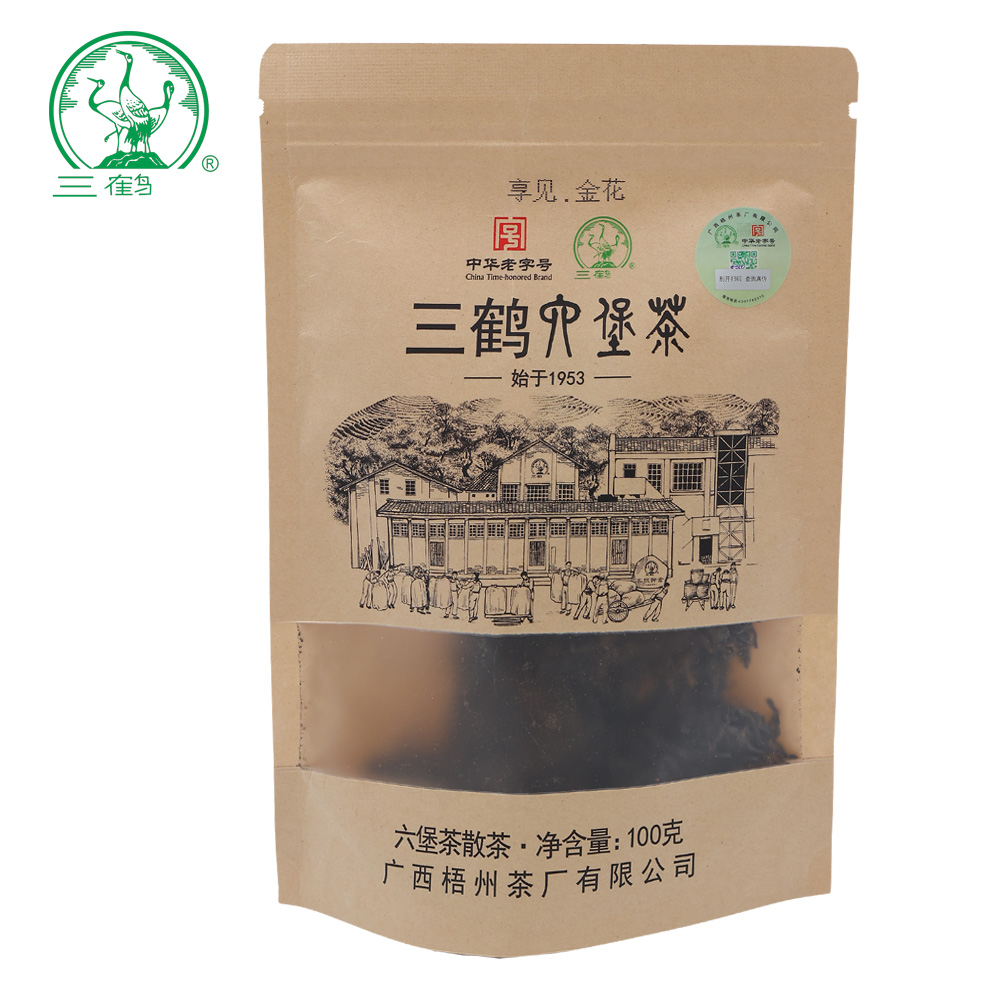100克/袋【享见金花】三鹤六堡茶2021年特级广西梧州茶厂有限公司