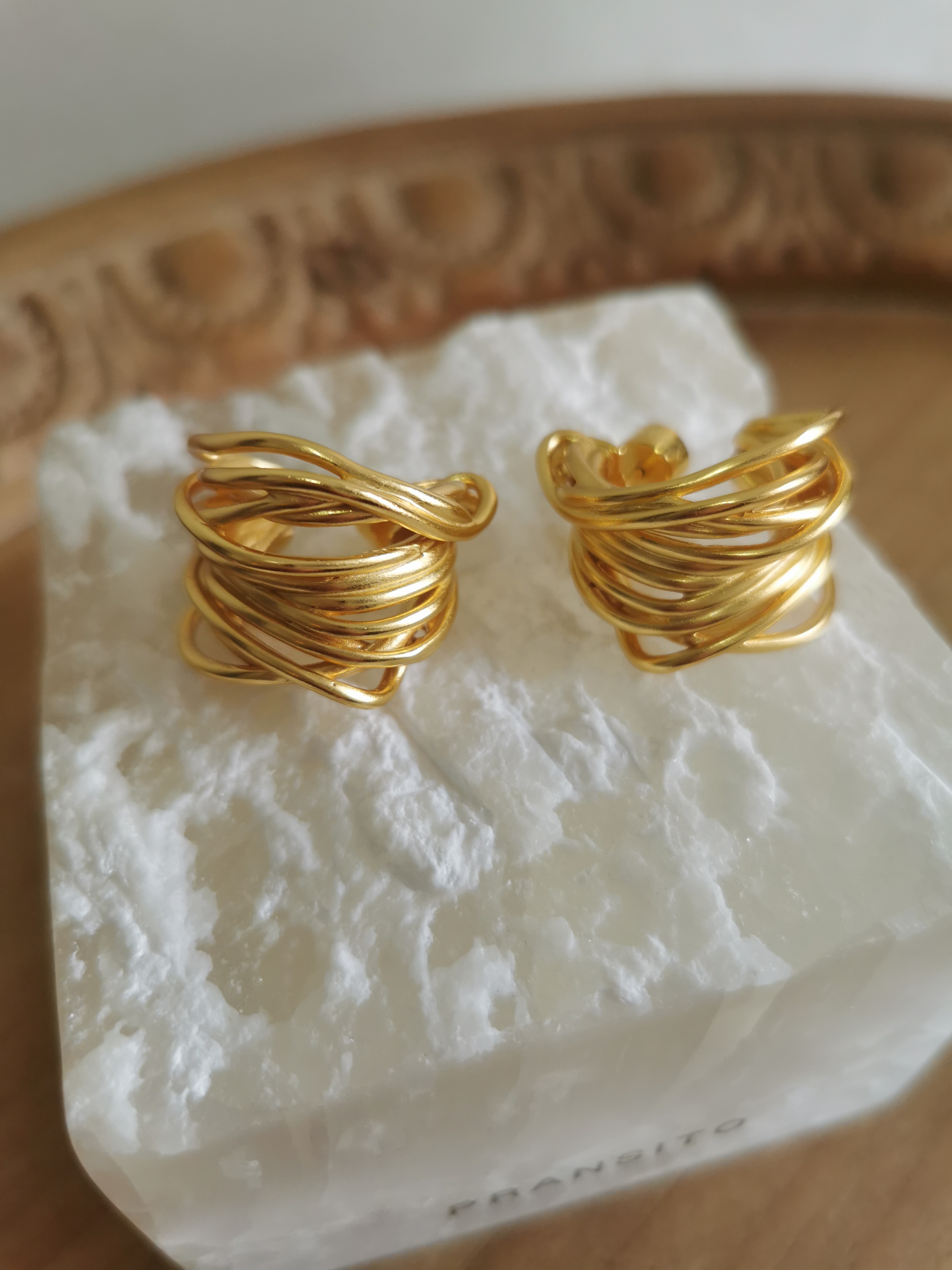 铜合金耳饰 宁商店 气场女王 复古法式编织中古缠绕耳圈重工金色