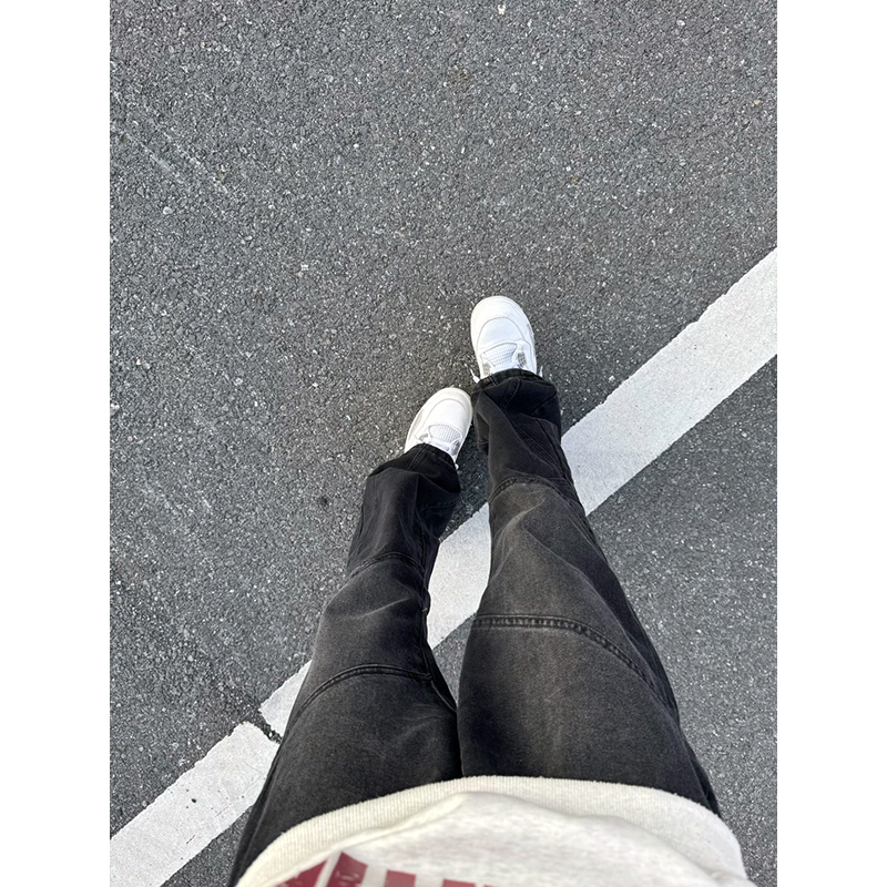 美式高街vibe微喇裤子男款显瘦cleanfi黑色拼接牛仔裤窄版直筒裤