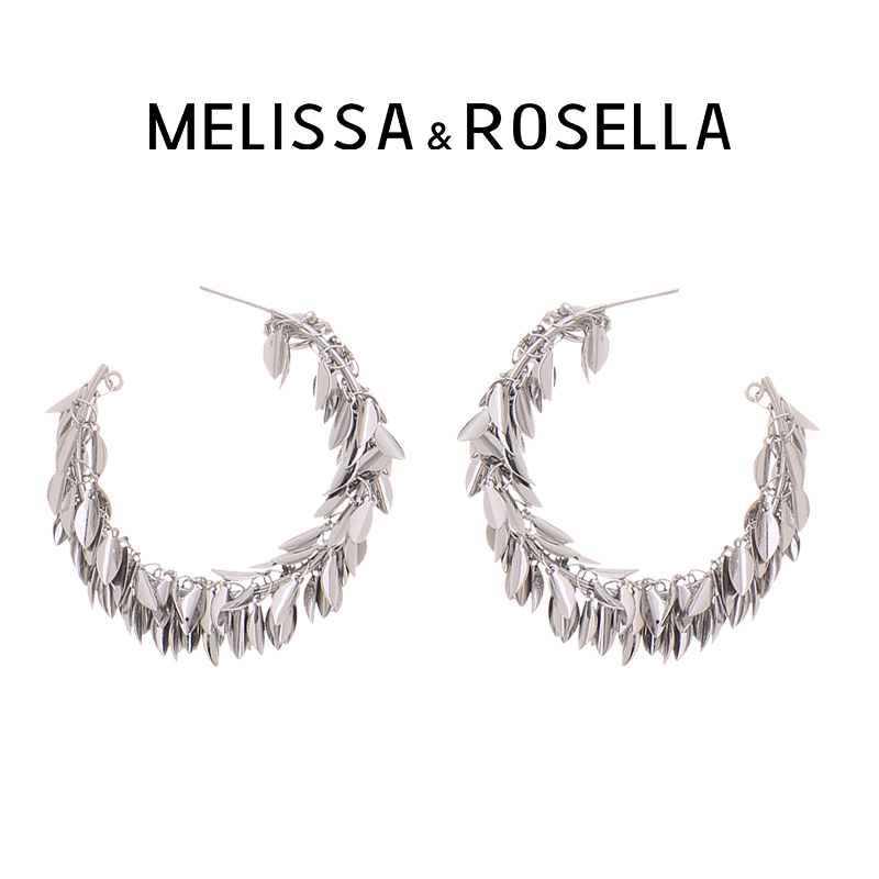 MELISSA&ROSELLA 铜合金耳饰 叶子流苏气质小众欧美轻奢耳圈手工