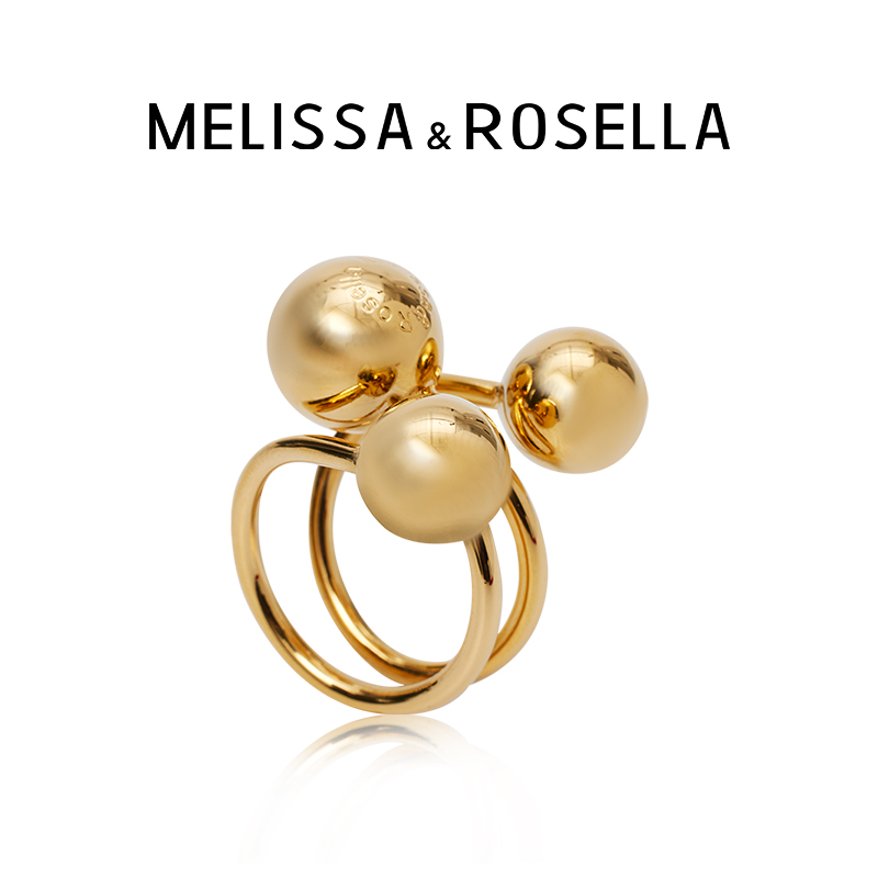 MELISSA&ROSELLA 铜合金戒指 三球戒指时尚丝巾扣小众气质轻奢