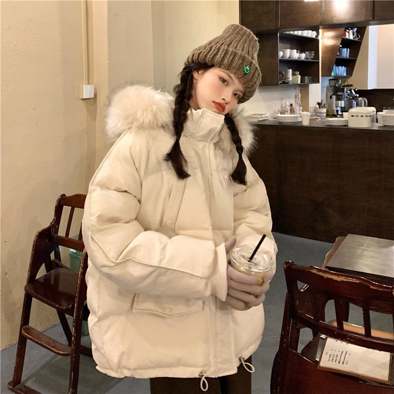 波司豋大毛领羽绒服服外套女棉袄冬季oversize大码连帽加厚面包服