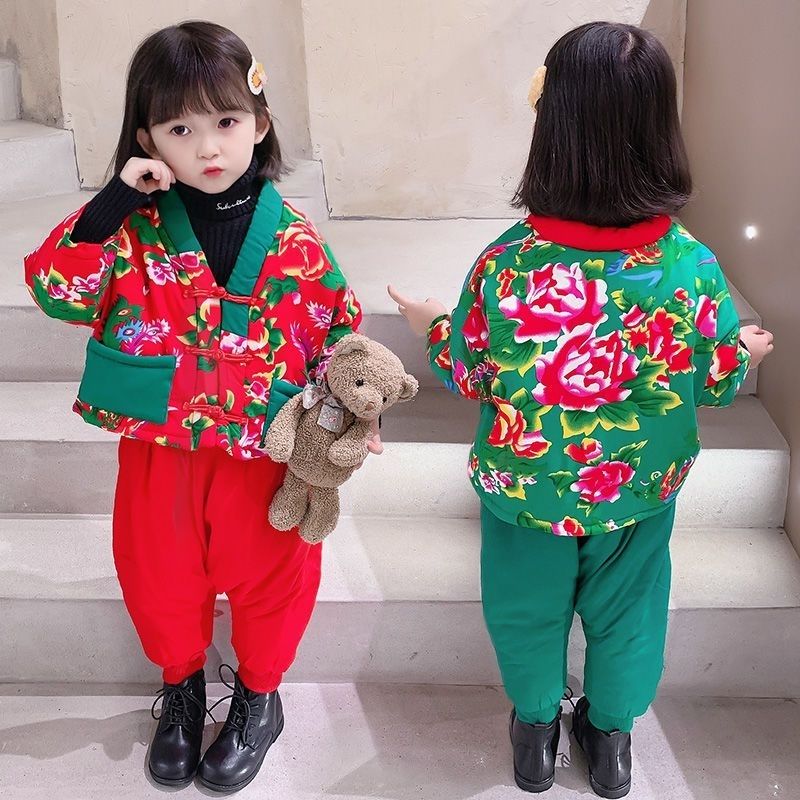 儿童大花男女童拜年服喜庆冬季宝宝过新年秋冬上新