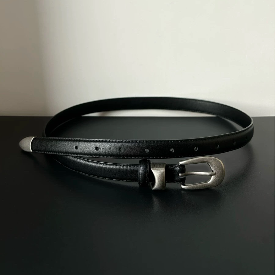 「现货」CAL OUR LEGACY黑色复古百搭通勤金属头层牛皮裤腰带皮带