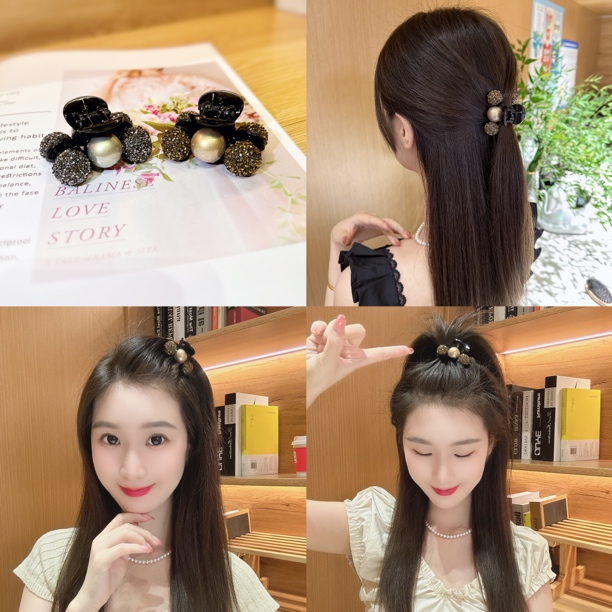 秋冬温柔披肩发抓夹轻奢珠珠闪钻夹子刘海小抓夹气质百搭低丸子头