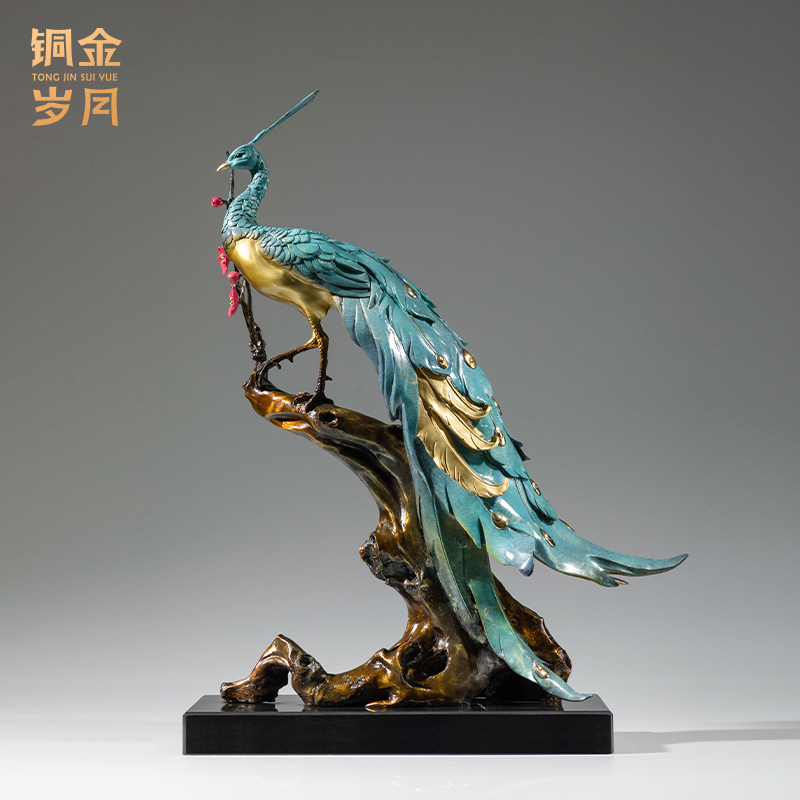 铜金岁月《前程似锦》精品黄铜摆件孔雀摆件玄关家居客厅乔迁礼物