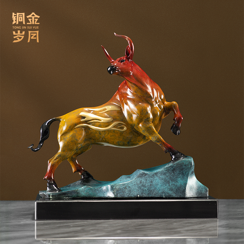 铜金岁月《红火牛》精品黄铜摆件生肖牛公司店铺乔迁开业礼牛摆件