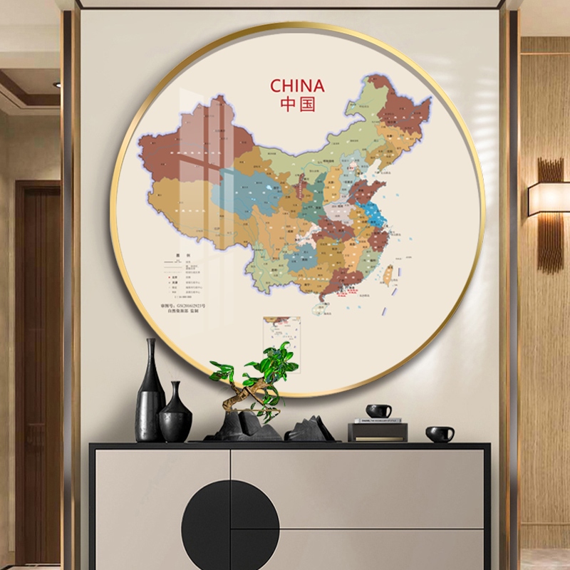 豪中国挂画客厅画办公室创意墙面书房异形uv激光雕刻地图6060