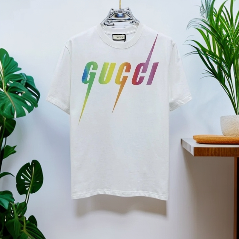 全新未使用 GUCCI/古驰 圆领直筒刀锋锋刃印花短袖T恤 米白色