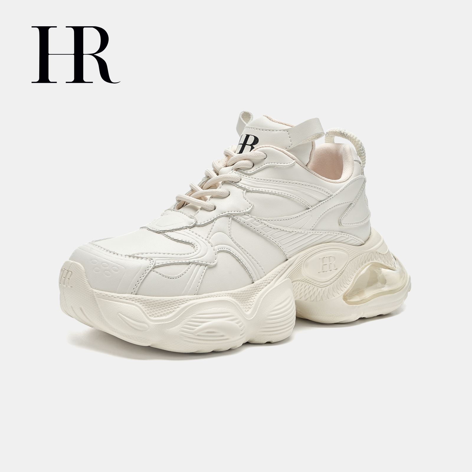 HR/赫莲娜女鞋2025年秋季新款老爹鞋厚底气垫透气米色运动休闲鞋