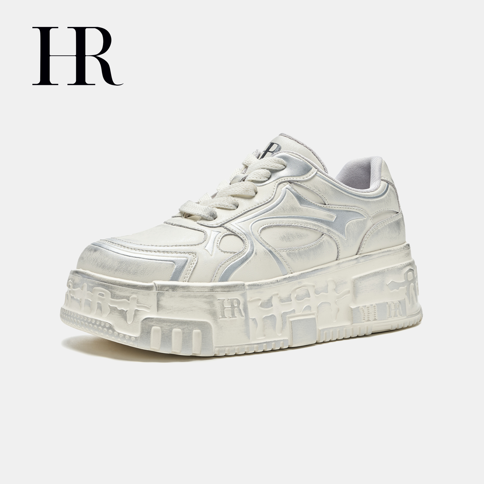 HR/赫莲娜女鞋2025春季新款休闲板鞋厚底做旧擦色小众百搭小白鞋