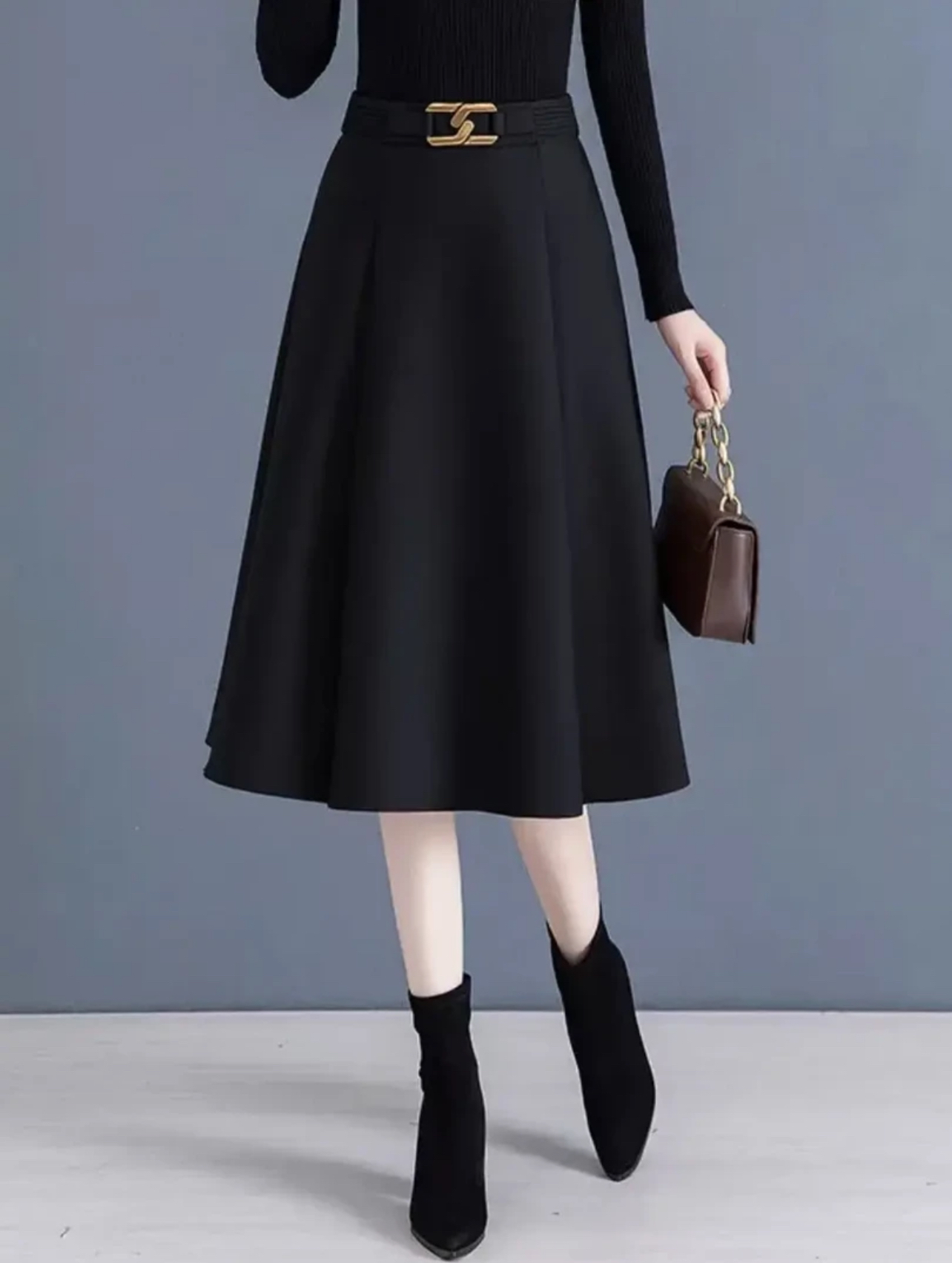 2025新款高级感毛呢显瘦遮胯大摆A字中长半身裙时尚秋冬百搭气质