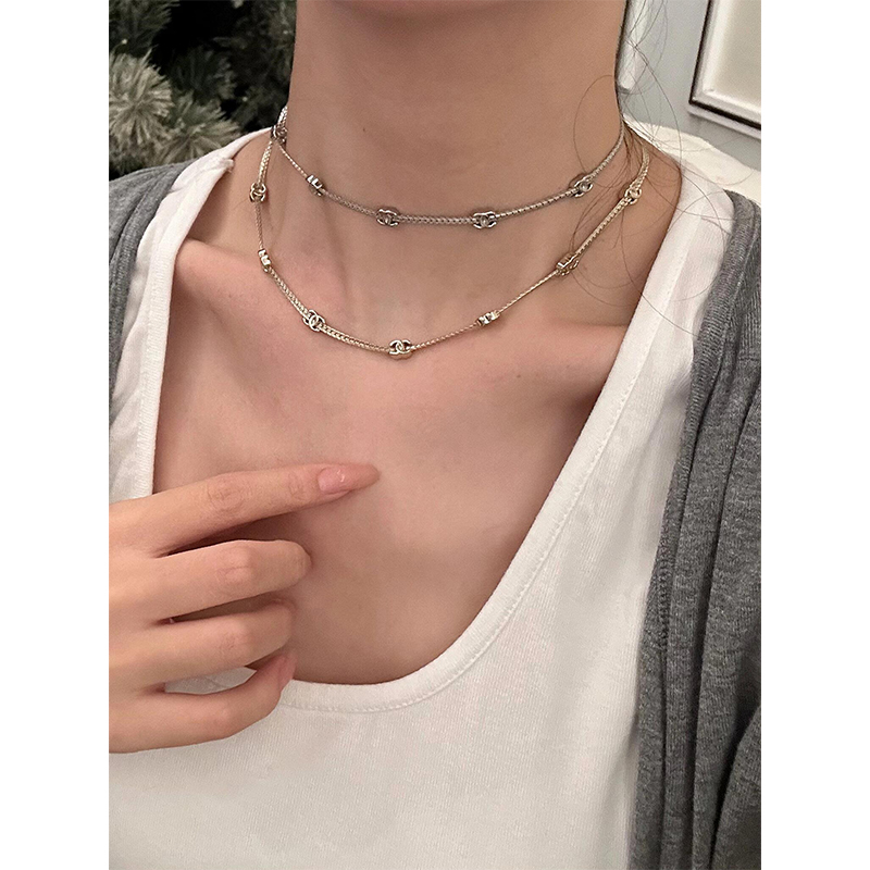 未使用 Chanel/香奈儿 澳海贝/25p5花五花项链香槟金