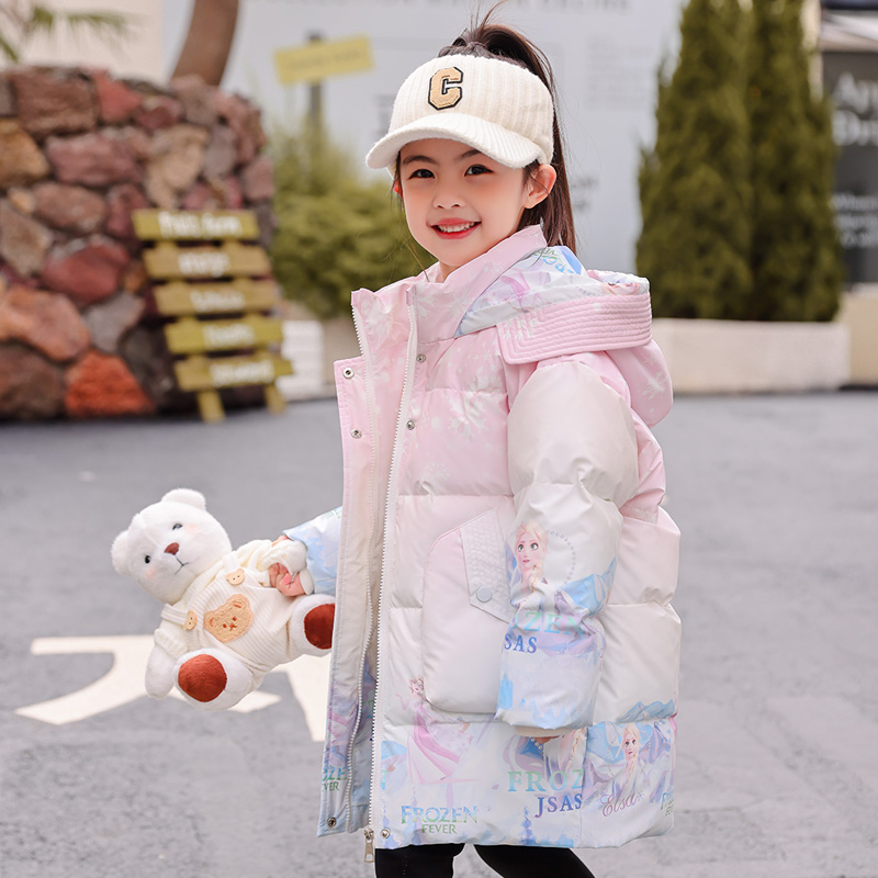 巴拉巴拉童年儿童羽绒服女童中长款2023新款洋气女孩时尚连帽保暖