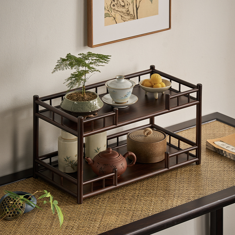 茶具茶杯架茶室茶桌紫砂壶收纳架茶器茶架子古香茶棚双层带屏栏