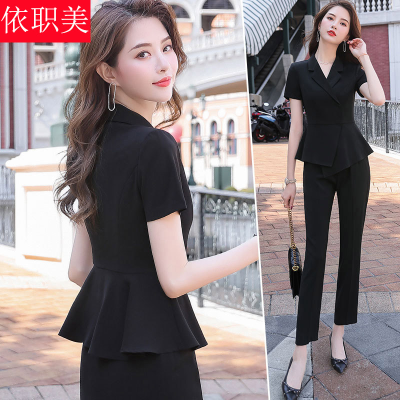 减龄职业女装套裙气质总裁商务短袖韩范西装美容院酒店珠宝工作服