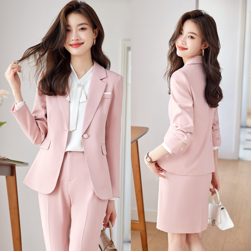 高级感粉色西装套装女职业面试装主持艺考正装工作服高端女士西服