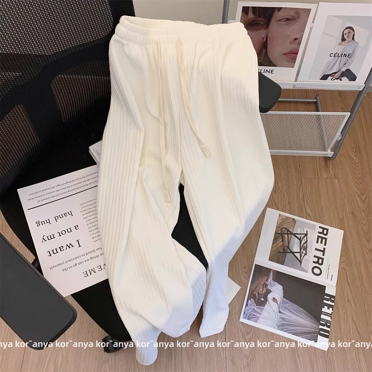 2023年时尚百搭垂直阔腿裤女夏休闲宽松显瘦裤子