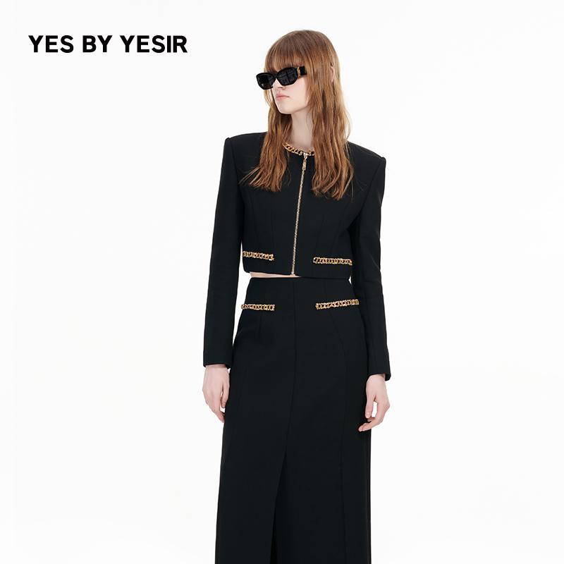 叶谦原创设计24秋新款绵羊毛金边装饰短款外套