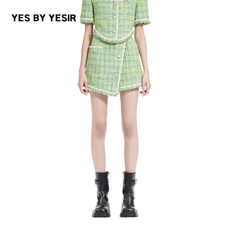 【陈妍希同款】YES BY YESIR叶谦原创设计师斜门襟暖春香风裙裤