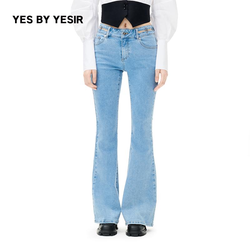 YES BY YESIR 叶谦原创设计师腰部蝴蝶镂空喇叭牛仔裤