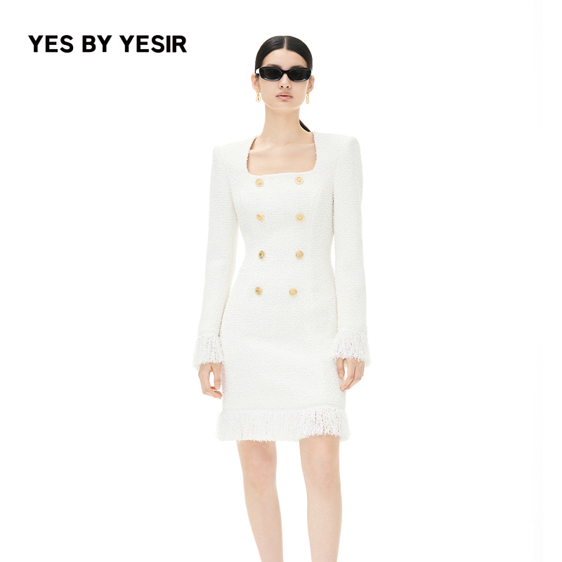 YES BY YESIR叶谦设计师气质千金小香风法式连衣裙女名媛长袖裙子