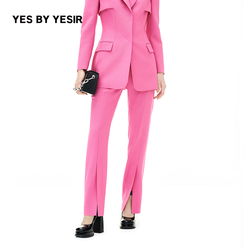 YES BY YESIR叶谦原创秋冬新品显瘦芭比玫红骑士西裤23FLC15209