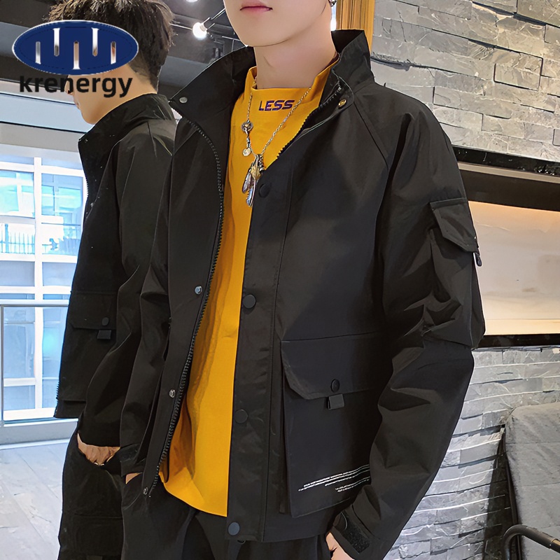 潮牌春秋季外套男士帅气潮流工装立领夹克男装潮流韩版秋冬休闲