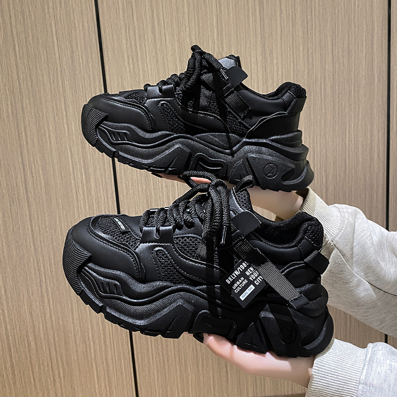 网红老爹鞋女2023年秋季新款厚底时尚百搭休闲运动鞋韩版学生黑色