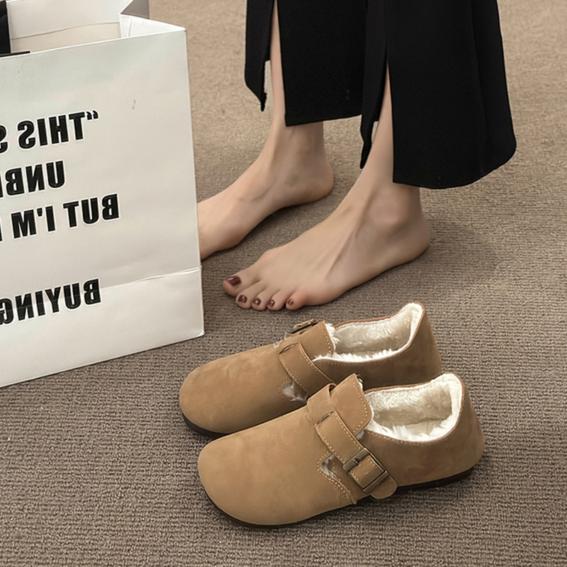 勃肯鞋女2023新款秋冬孕妇鞋子一脚蹬女鞋加绒豆豆软底博肯鞋全包