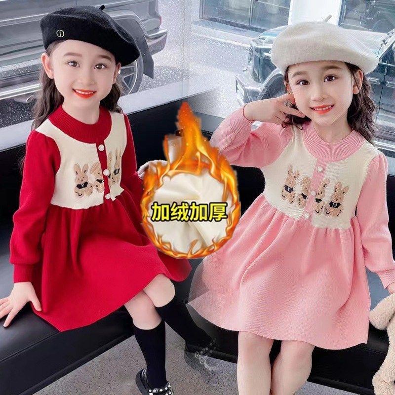 女童连衣裙新款秋冬儿童洋气小香风针织公主裙中小童宝宝裙子