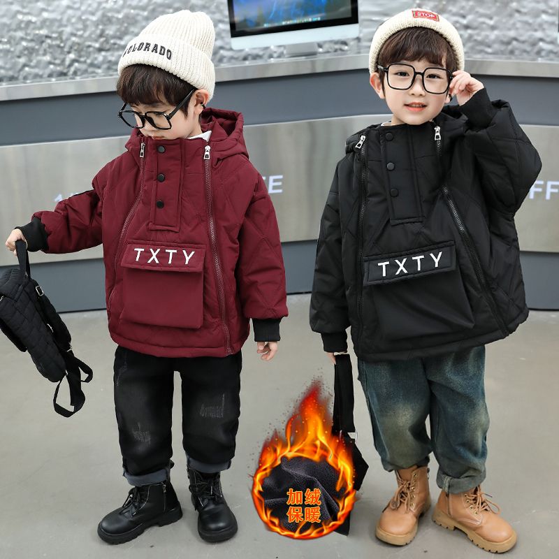 男童加绒外套冬装衣新款洋气儿童服秋冬季小男孩宝宝衣服
