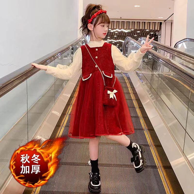 女童连衣裙新款洋气毛衣套装裙子两件套女孩网红秋冬装公主裙