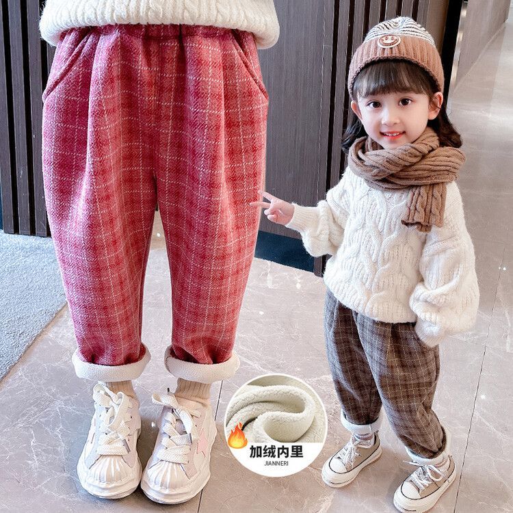 女童裤子秋冬新款外穿裤子韩版洋气中小儿童春季休闲格子加绒长裤