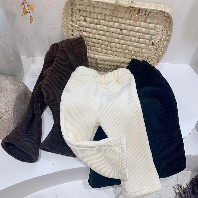 女童裤子秋冬季新款加绒加厚灯芯绒喇叭裤宝宝洋气外穿保暖裤