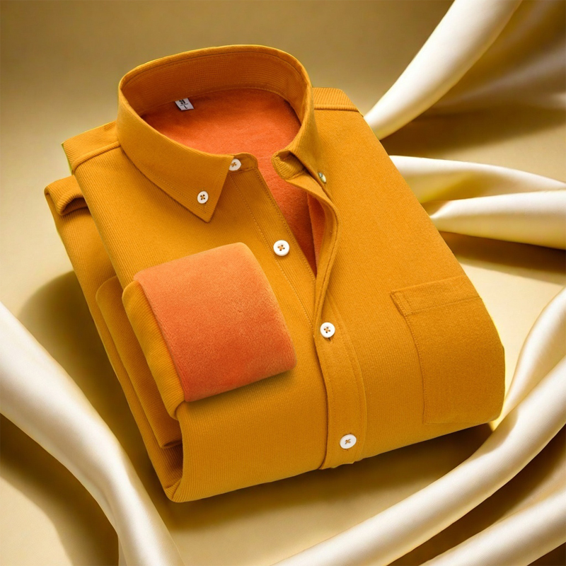 冬季加绒加厚保暖衬衫男长袖灯芯绒复古男士衬衣修身中年外套上衣