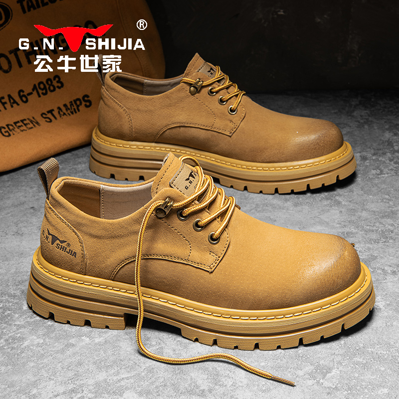公牛世家2025秋季新款男鞋时尚厚底增高潮流大黄靴复古低帮马丁鞋
