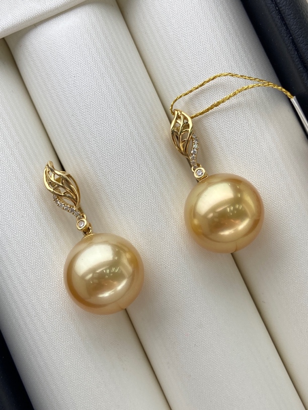 南洋海水金珠耳环18k镶嵌法式复古设计12-13mm气质简约