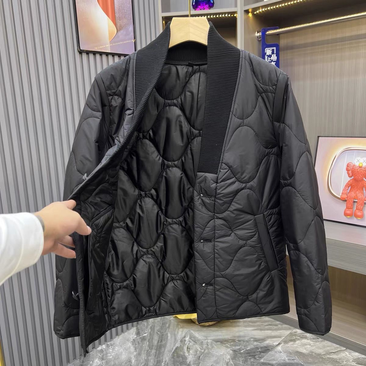 秋冬季时尚商务休闲棉服外套男潮牌百搭保暖简约菱格纯色上衣夹克
