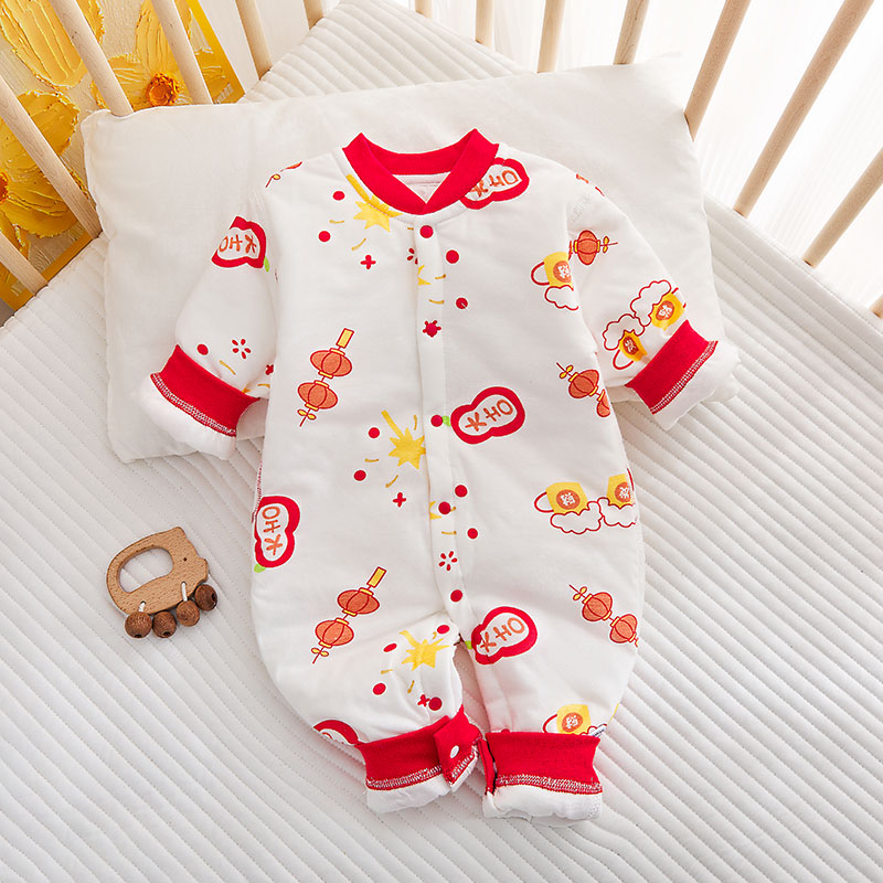 40g薄棉袄婴儿连体棉服春秋冬新生儿哈衣爬服宝宝中厚小保暖外套