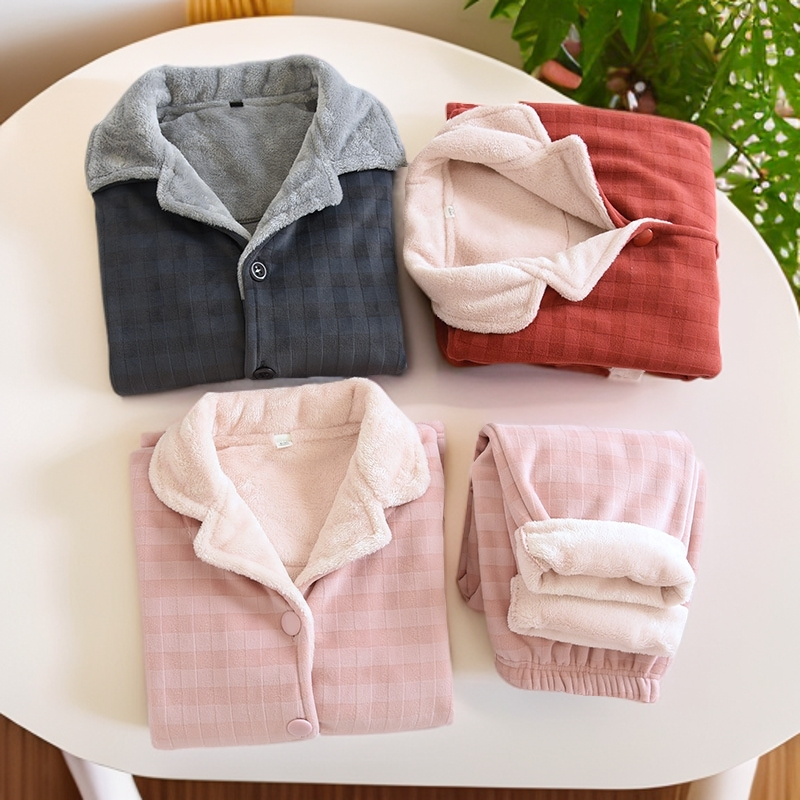 情侣款睡衣复合绒冬款加绒加厚男女士家居服长袖长裤套装宽松大码