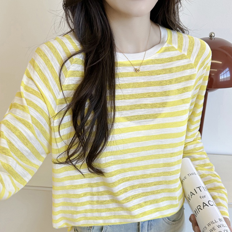 夏季防晒条纹竹节棉长袖轻薄透气仙女款时尚休闲外穿高考毕业季